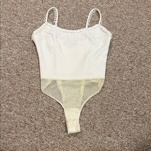 Lulu's Elegant White and Cream Bodysuit